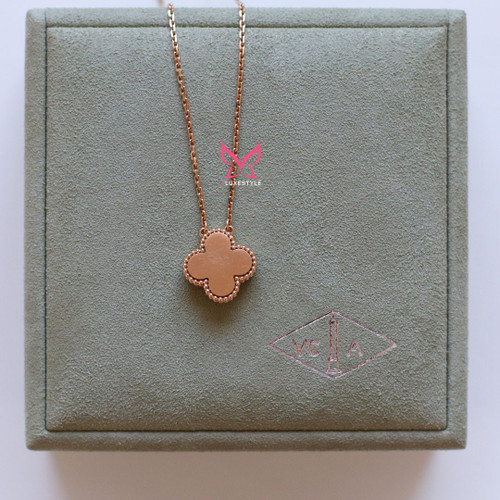 VAN CLEEF & ARPELS Van Cleef & Arpels 2015 Pink Sèvres Porcelain Holiday Pendant 18K Rose Gold Necklace 