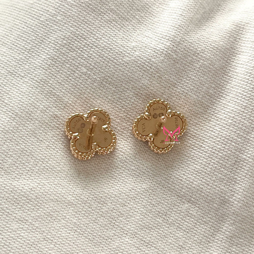 VAN CLEEF & ARPELS Sweet Alhambra Carnelian 18K Rose Gold Stud Earrings 