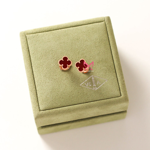 VAN CLEEF & ARPELS Sweet Alhambra Carnelian 18K Rose Gold Stud Earrings 