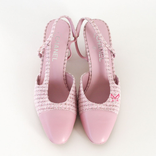CHANEL Slingback Pumps Light Pink Tweed 42 