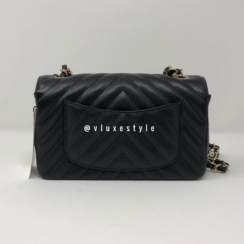 Classic 18B Black Chevron Mini with light gold hardware