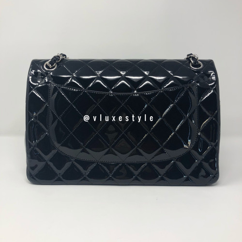 Classic Black Patent Jumbo Double Flap with silver hardware