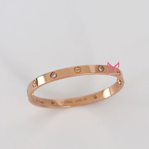 CARTIER Love Bracelet 18K Rose Gold 4 Diamonds 17 