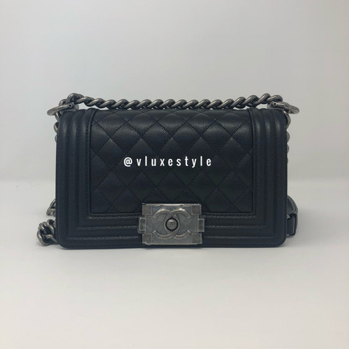 Le Boy Small Black Quilted Caviar with ruthenium hardware