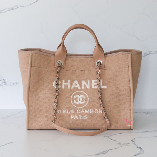 CHANEL Medium Deauville Tote 22S Beige Mixed Fibers Palladium 