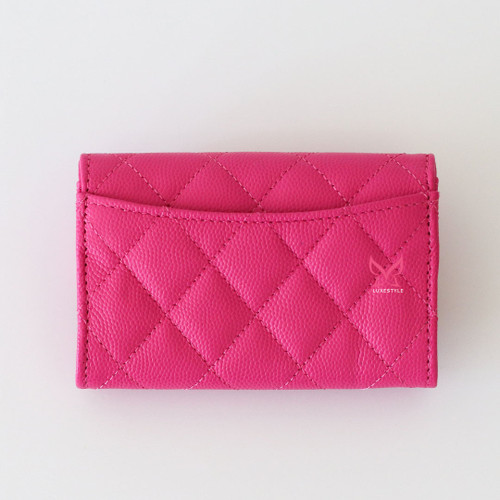 CHANEL Classic Flap Card Holder 22P Barbie Pink Quilted Caviar Gold Hardware 