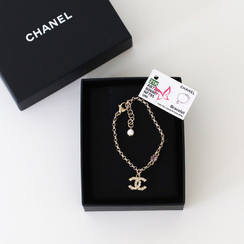 CHANEL Crystal CC 21K Bracelet Metal Pearl 