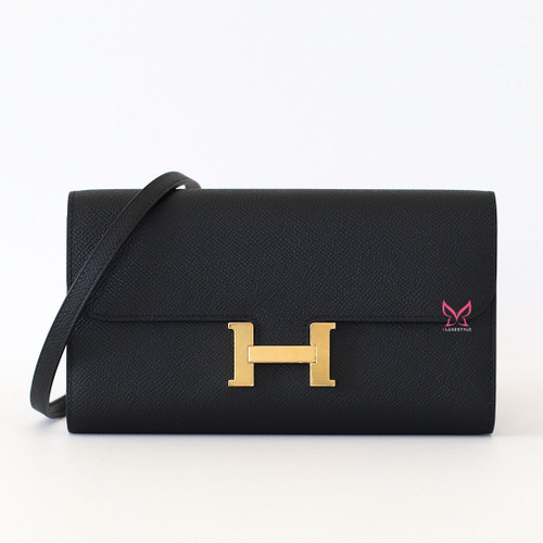 HERMES Constance Wallet To Go Black Epsom Gold Hardware 