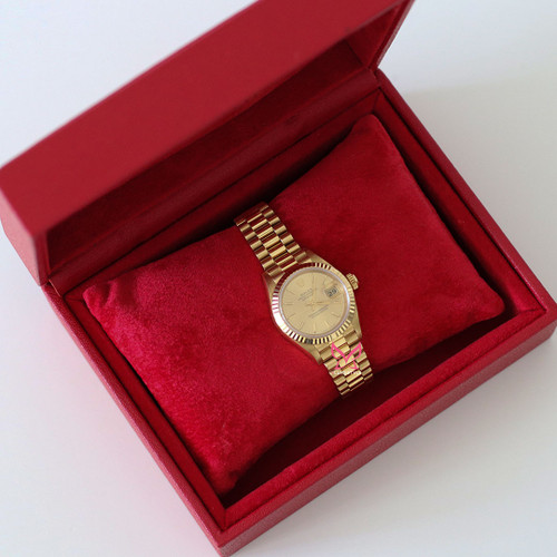 ROLEX Oyster Perpetual Datejust 18K Yellow Gold President watch Champagne 69178 