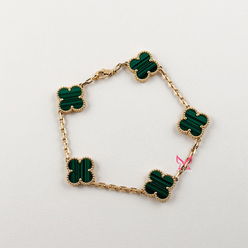 VAN CLEEF & ARPELS Vintage Alhambra 18K Yellow Gold 5 Motifs Malachite Bracelet