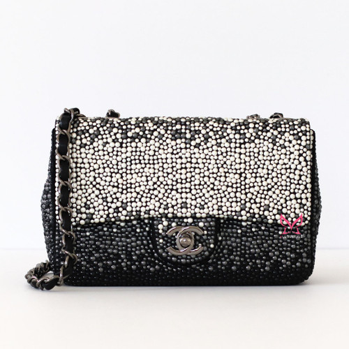 CHANEL Classic Small Single Flap White Gray Black Pearl Bag Ruthenium Hardware 