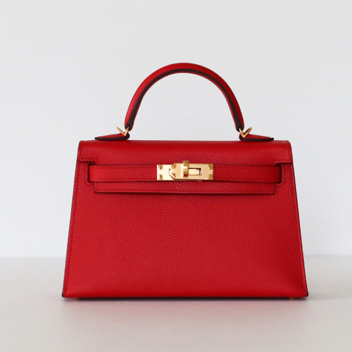 HERMES Mini Kelly 20 Rouge De Coeur Epsom Gold Hardware 