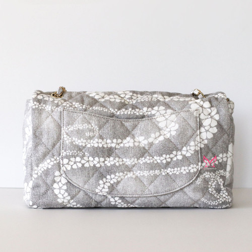 CHANEL Coco Beach 2025 Maxi Flap Gray White Denim Light Gold Hardware 