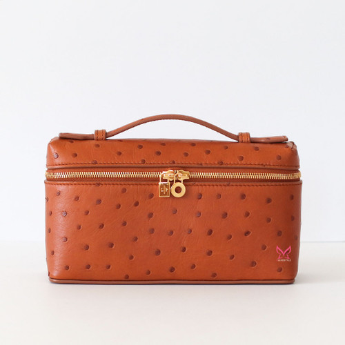 LORO PIANA Extra Pocket L19 Pouch Cognac Ostrich Gold Hardware 
