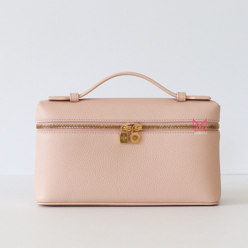 LORO PIANA Extra Pocket L19 Pouch Light Pink Grained Calfskin Gold Hardware 