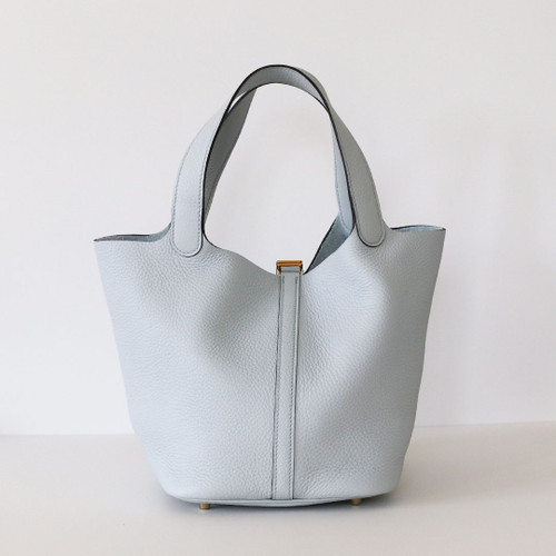 HERMES Picotin 22 MM Bleu Pale Clemence Gold Hardware 