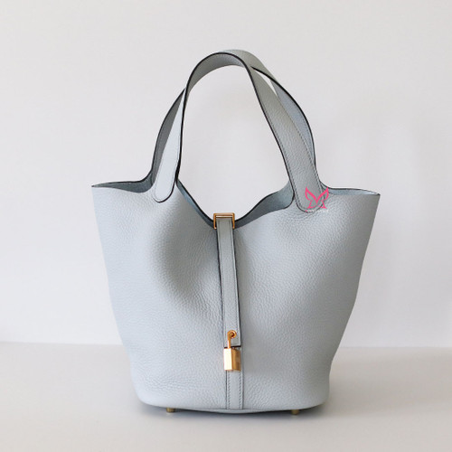 HERMES Picotin 22 MM Bleu Pale Clemence Gold Hardware 