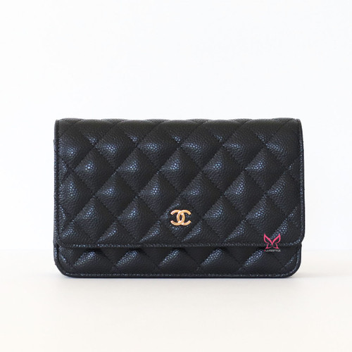 CHANEL Classic Wallet on Chain Black Quilted Caviar Gold Hardware 