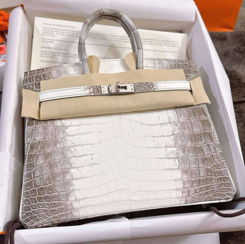 HERMES Birkin 25 Himalaya Niloticus Crocodile Palladium Hardware 
