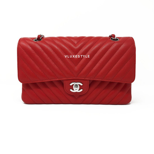 VAN CLEEF 
ARPELS 17S Classic Red Medium Chevron Caviar with silver hardware 
