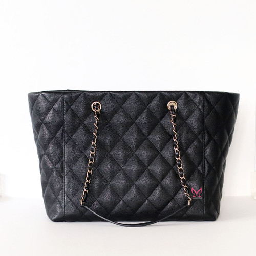 CHANEL Timeless Tote 23P Black Quilted Caviar Light Gold Hardware 
