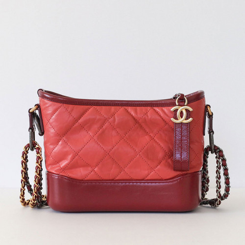 CHANEL Gabrielle Hobo Small Red Burgundy Aged Quilted Calfskin Mixed hardware 