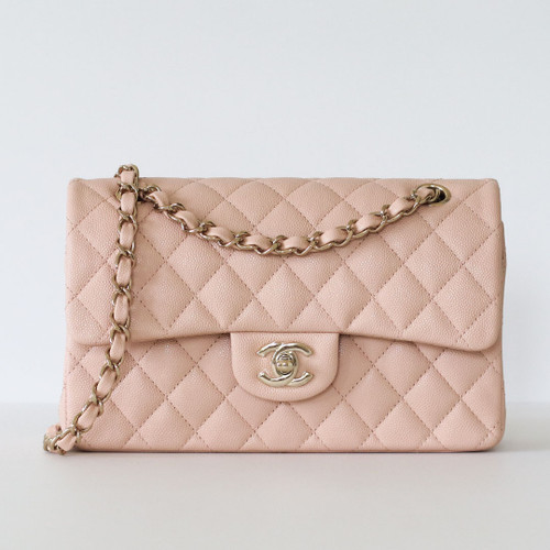 CHANEL Classic Small Flap 22C Beige Quilted Caviar Light Gold Hardware 