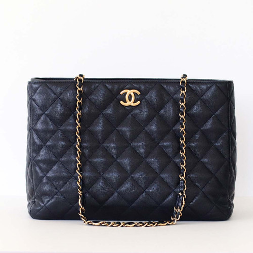 CHANEL Timeless Tote 22K Navy Quilted Caviar Gold Hardware 