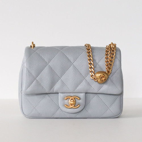 CHANEL Small Sweetheart Crush Flap 23P Gray Caviar Brushed Gold Hardware 