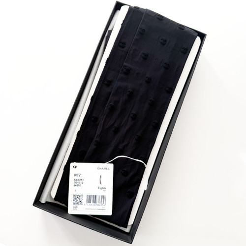 CHANEL Black CC Printed Tights Stockings 