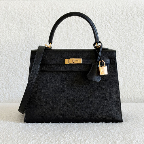 HERMES Kelly 25 Black Epsom Gold Hardware