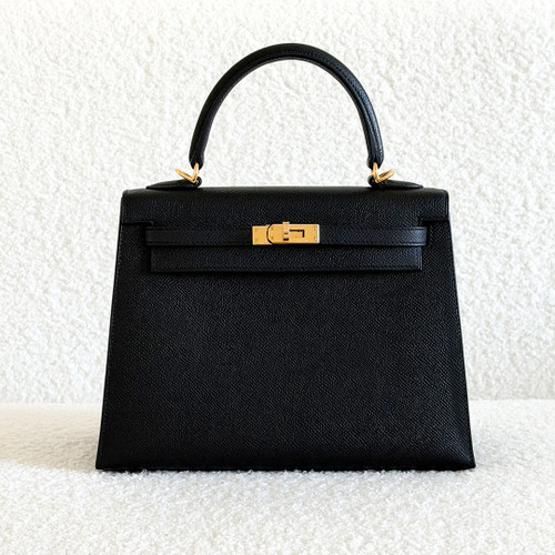 HERMES Kelly 25 Black Epsom Gold Hardware