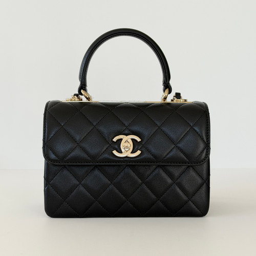 Mini Trendy CC 25S Black Quilted Lambskin Light Gold Hardware