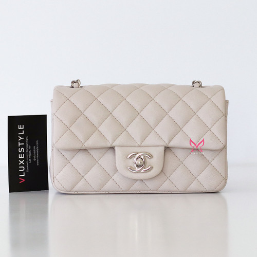 CHANEL Classic  Mini Rectangular Flap 18B Ivory Quilted Caviar with silver hardware 