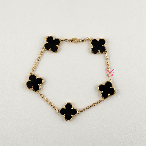 Vintage Alhambra Bracelet 5 Motifs Onyx 18K Yellow Gold