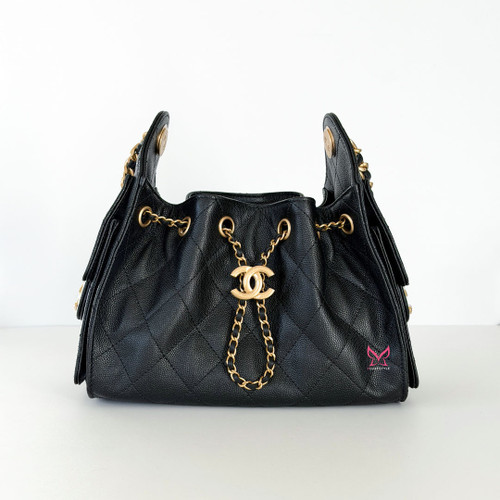 CHANEL Mini 25 Hobo 26C Black Quilted Caviar Gold Hardware 