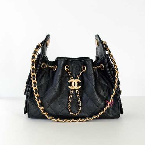 CHANEL Mini 25 Hobo 26C Black Quilted Caviar Gold Hardware 