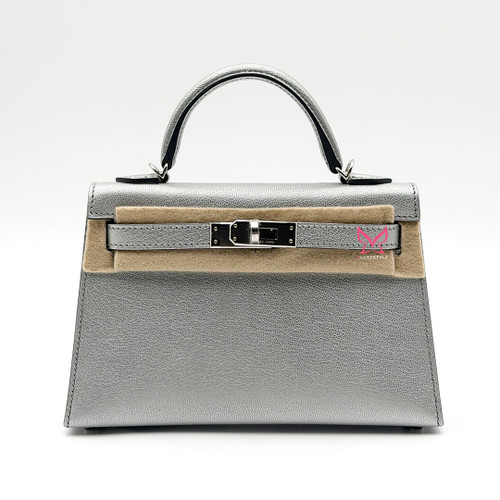Mini Kelly Sellier 20 Argent Chevre Chamkilight Palladium Hardware