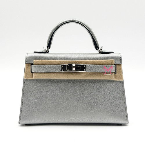 CHANEL Mini Kelly Sellier 20 Argent Chevre Chamkilight Palladium Hardware 