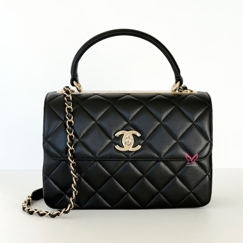 CHANEL Small Trendy CC 22B Black Quilted Lambskin Light Gold Hardware 