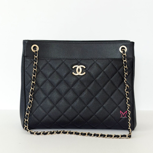 CHANEL Timeless Shopping Tote 20C Black Quilted Caviar Light Gold Hardware 