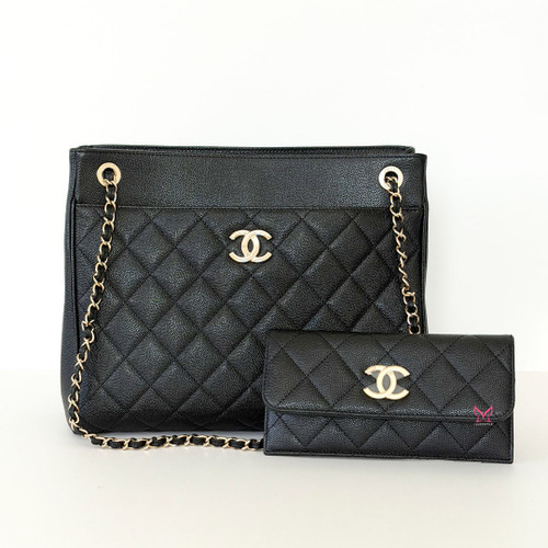 CHANEL Timeless Shopping Tote 20C Black Quilted Caviar Light Gold Hardware 