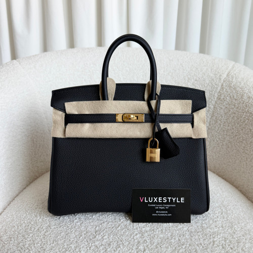 HERMES Birkin 25 Black Togo Gold Hardware 