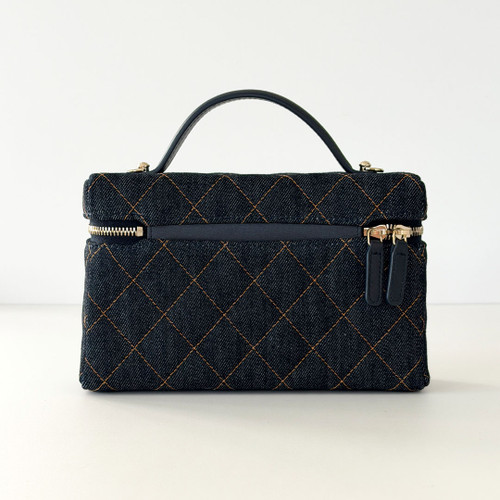 Vanity Top Handle Bag with Chain 26C Denim Quilted Caviar Light Gold Hardware