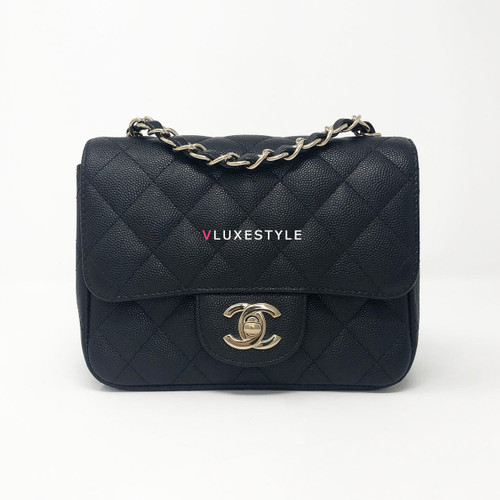 VAN CLEEF 
ARPELS 17C Black Caviar Mini Square with light gold hardware 