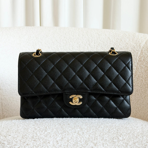 CHANEL Classic Medium Flap Black Quilted Caviar Gold Hardware 