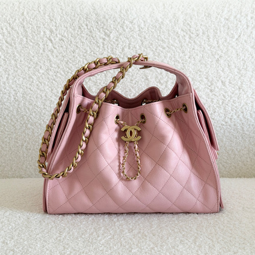 CHANEL Small 25 25B Pink Quilted Caviar Brushed Gold Hardware 