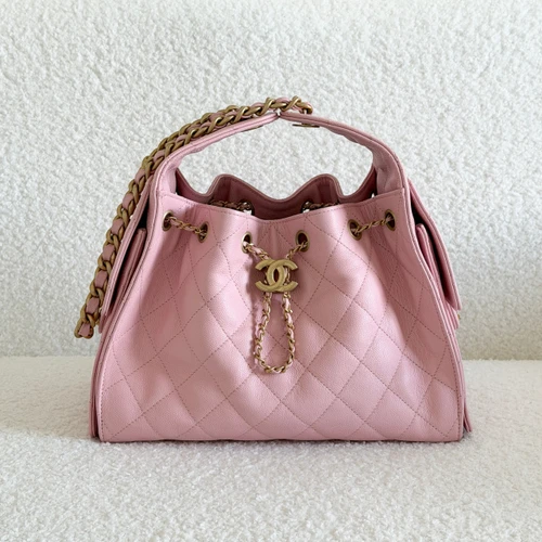 CHANEL Small 25 25B Pink Quilted Caviar Brushed Gold Hardware 