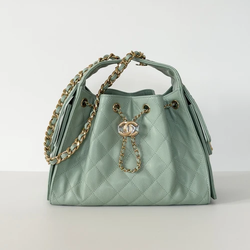 CHANEL Small 25 Hobo Bag 26B Light Green Caviar Gold Hardware 