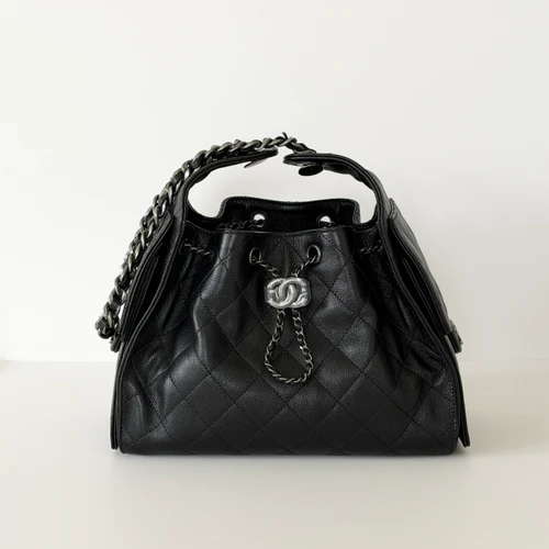 CHANEL Small 25 Hobo Bag 26C Black Caviar Ruthenium Hardware 